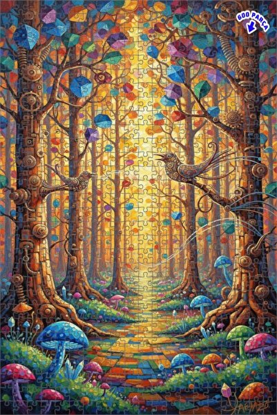 Teona Ahşap لغز خشبي مؤطر بطبقتين بمظهر لوحة زيتية لطيور الغابة السحرية 600 ق...