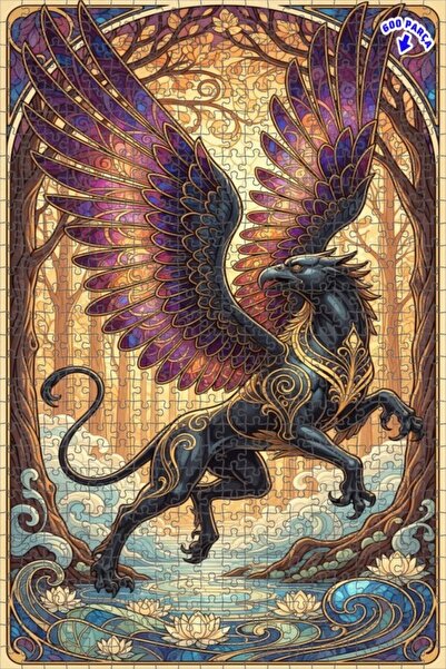 Teona Ahşap لوحة فنية غامضة على شكل غريفين، لوحة خشبية مؤطرة ذات طابقين بمظهر...