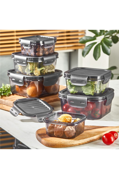 YAZICI 6-Piece Leakproof Square Storage Container Set – Black / Transparent (...