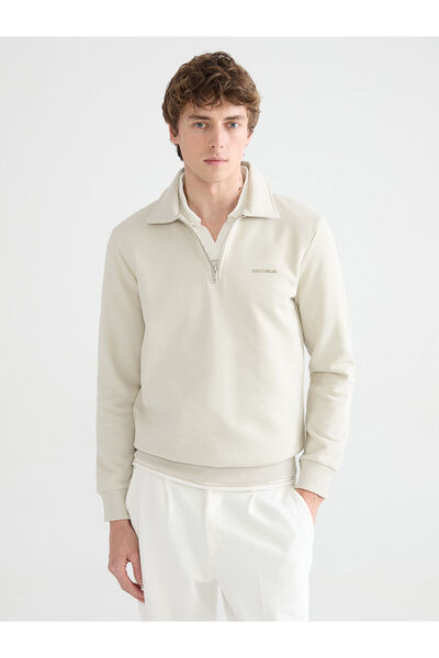 LC Waikiki Özmarka New Season Polo Neck Printed Men's Thick Sweatshirt