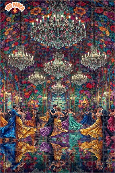 Teona Ahşap Gorgeous Ballroom Oil Painting Look Double-Deck Framed Wooden Puz...