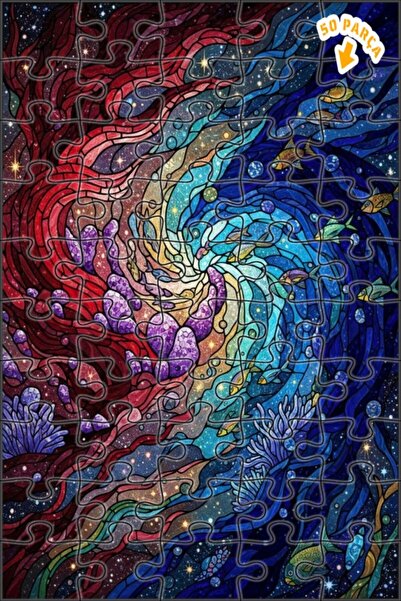 Teona Ahşap لغز خشبي فني من الزجاج بمظهر فسيفساء ساحر تحت الماء 50 قطعة 15x25