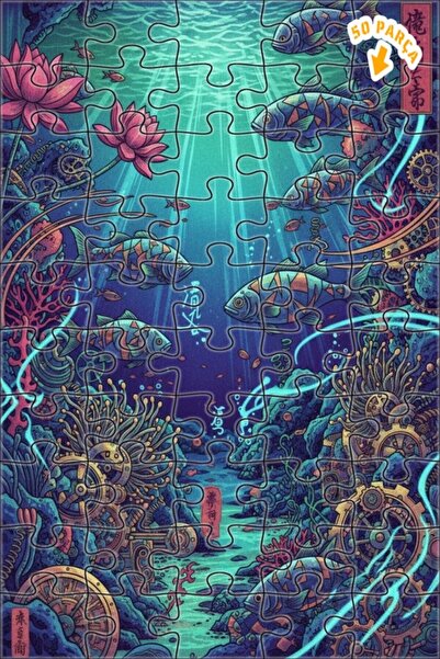 Teona Ahşap لغز خشبي بتصميم أسماك ستيمبانك تحت البحر بمظهر لوحة زيتية 50 قطعة...