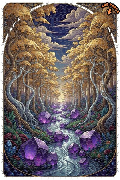 Teona Ahşap لغز خشبي مؤطر بطبقتين من مسار الغابة الكريستالية السحرية 400 قطعة...