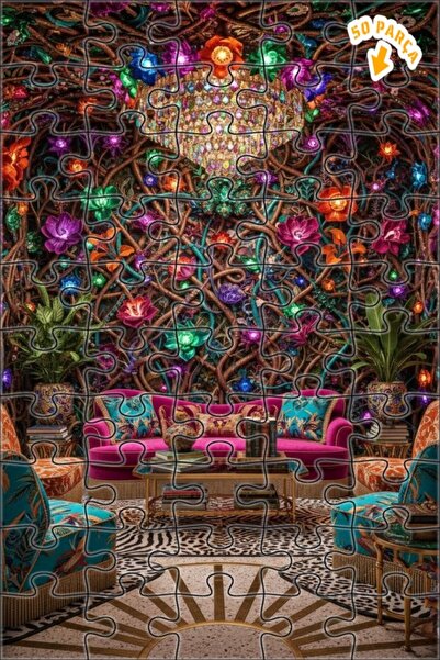 Teona Ahşap لغز خشبي مؤطر بطبقتين بمظهر لوحة زيتية لزهور الغابة السحرية 50 قط...