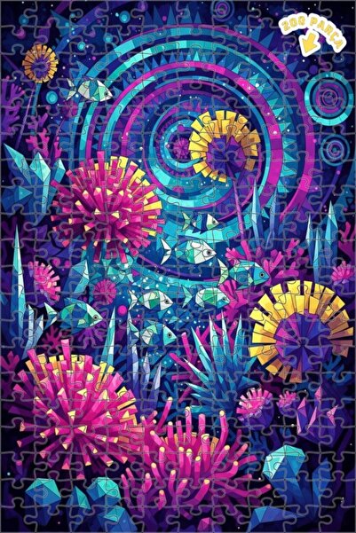 Teona Ahşap لغز خشبي هندسي ذو طابقين بإطار مع مشهد بحري وسمك ملونين 200 قطعة ...