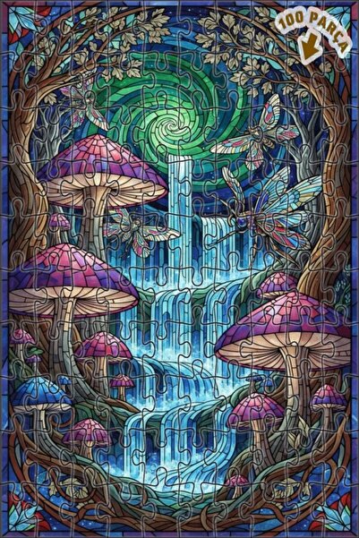 Teona Ahşap لغز خشبي بتصميم الغابة السحرية والشلالات والفراشات والفطر والزجاج...