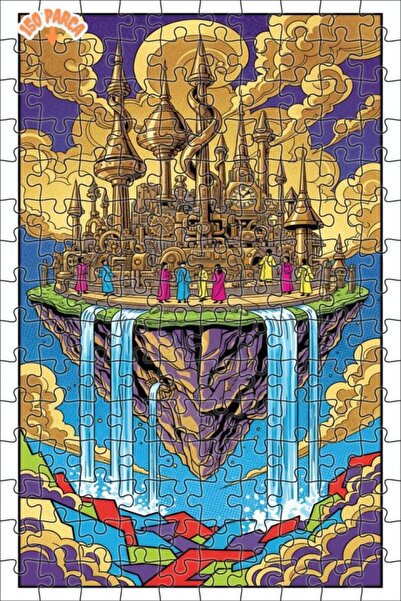 Teona Ahşap Flying Castle Steampunk Art Double Decker Framed Wooden Puzzle 15...