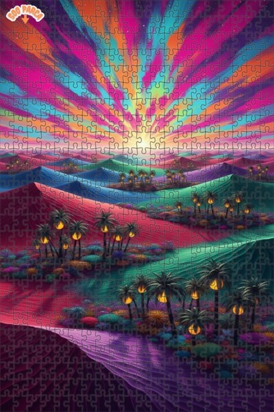 Teona Ahşap لغز خشبي بإطار مزدوج الطبقات بمظهر لوحة زيتية بألوان صحراوية، 500...