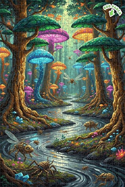 Teona Ahşap لغز خشبي ميكانيكي على شكل غابة الفطر السحرية مكون من طابقين بإطار...