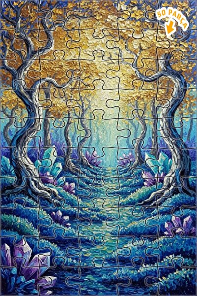 Teona Ahşap لغز خشبي مؤطر بطبقتين بمظهر لوحة زيتية لغابة كريستالية سحرية 50 ق...