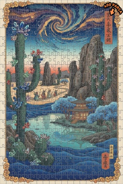 Teona Ahşap لغز خشبي بإطار مزدوج الطبقات من كريستال كاكتوسز ويسترن وايلد، 400...