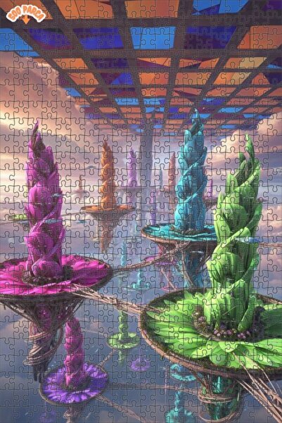 Teona Ahşap Futuristic Crystal Forest Double Layer Framed Wooden Puzzle 500 P...