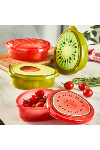 YAZICI Set of 4 Fruit Patterned Storage Containers – Avocado, Strawberry, Kiw...