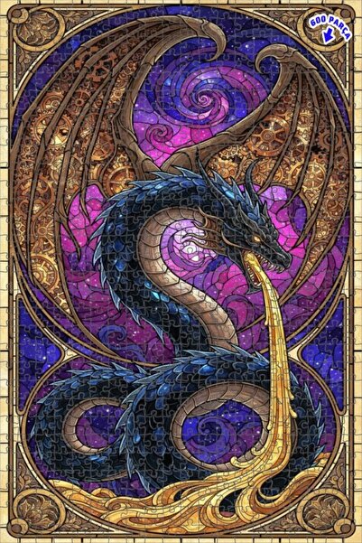 Teona Ahşap لغز خشبي مؤطر بطبقة مزدوجة بطباعة فنية للتنين السحري 600 قطعة 50x35