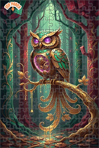 Teona Ahşap لغز خشبي مؤطر بطبقتين بمظهر لوحة زيتية لبومة الغابة السحرية 150 ق...