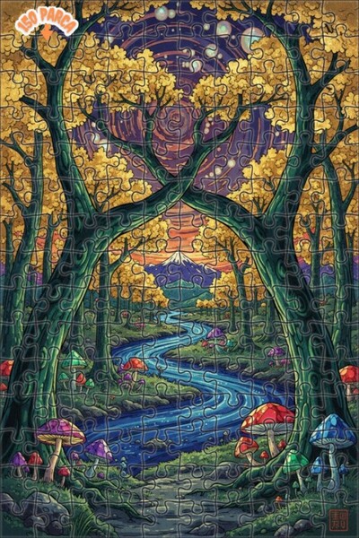 Teona Ahşap لغز خشبي مؤطر بطبقتين من غابة الفطر السحرية 150 قطعة 20x30