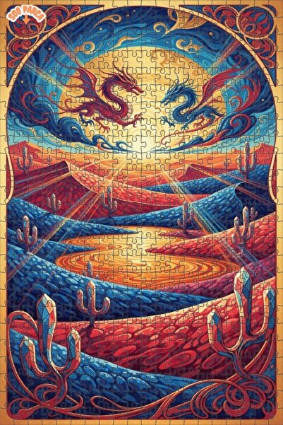 Teona Ahşap لوحة فنية بتأثير الألوان المائية لمعارك التنين 500 قطعة 50×30