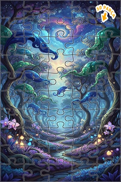 Teona Ahşap لغز خشبي مؤطر بطبقتين بمظهر لوحة زيتية لطريق الغابة الغامضة 50 قط...