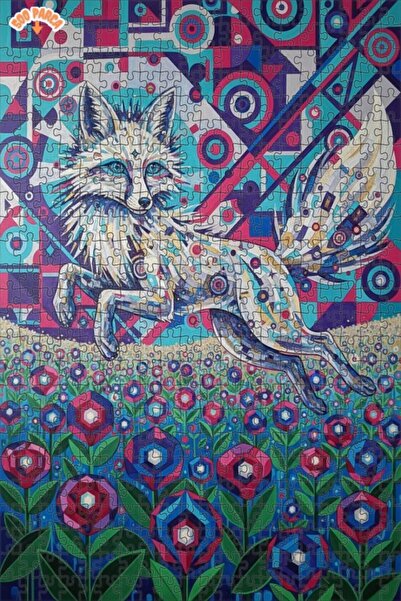 Teona Ahşap لغز خشبي بإطار ذو طبقتين بمظهر لوحة زيتية لثعلب الغابة الهندسي 50...