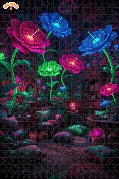 Teona Ahşap لغز خشبي بإطار من طابقين على شكل حديقة زهور نيون 500 قطعة 50x30