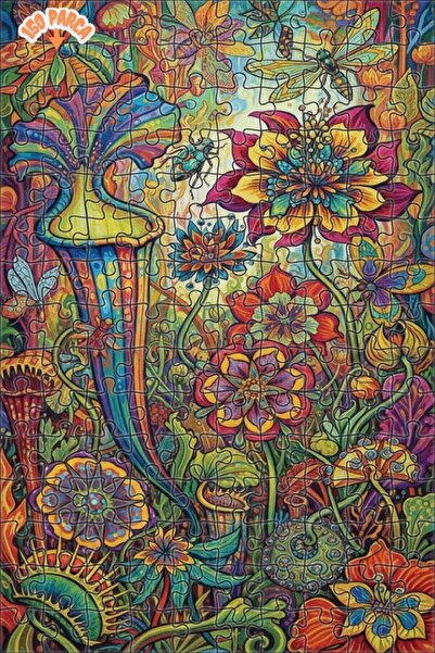 Teona Ahşap Colorful Tropical Garden Patterned Double-Decked Framed Wooden Pu...