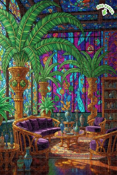 Teona Ahşap لغز خشبي بإطار من الأوراق النباتية أزرق بلون الكوبالت قطعة 70x50