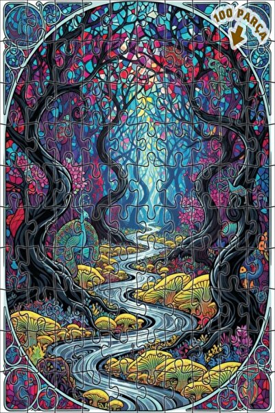 Teona Ahşap لغز خشبي مؤطر بطبقتين بتصميم فن الفسيفساء لجسر الغابة الغامضة 100...