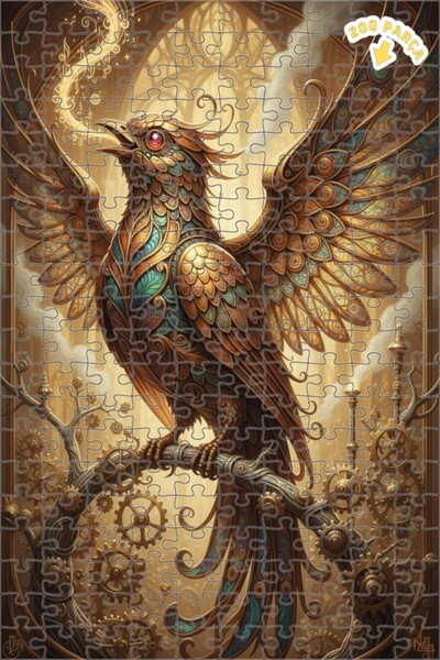 Teona Ahşap لغز خشبي بإطار مزدوج الطبقات بمظهر لوحة زيتية لطائر الفينيق الميك...