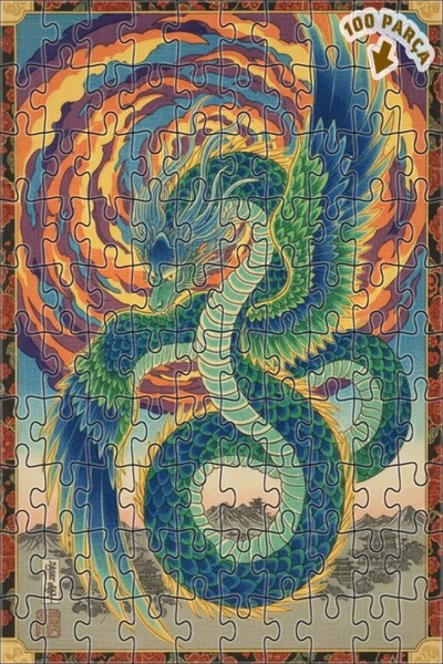 Teona Ahşap لغز خشبي بمظهر لوحة زيتية لوحش أسطوري بأجنحة التنين 100 قطعة 25×25