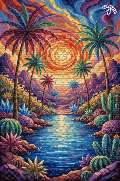 Teona Ahşap لغز خشبي بتصميم غروب الشمس في الصحراء بتأثير الزيت 600 قطعة 50×35