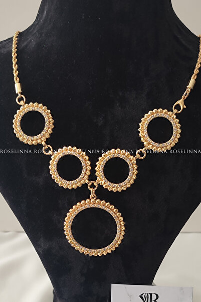 ROSELİNNA 4 Çeyrek 1 Tam Burgu Zincirli Kolye, Çeyrekli Beşibirlik Kolye, Beş...