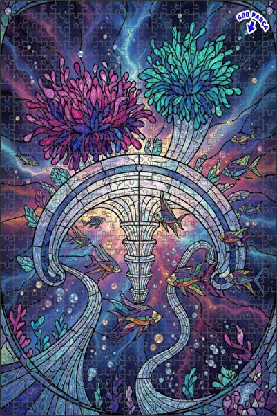 Teona Ahşap لغز خشبي بإطار مزدوج الطبقات من فن الزجاج الملون لعالم الأسماك ال...