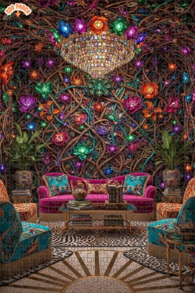 Teona Ahşap لغز خشبي مؤطر بطبقتين بمظهر لوحة زيتية لزهور الغابة السحرية 500 ق...