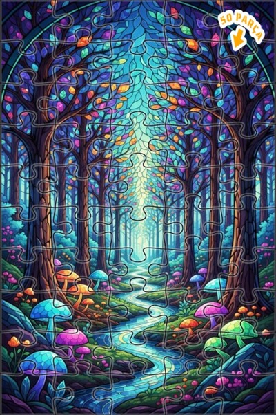 Teona Ahşap لغز خشبي على شكل طريق الغابة السحرية بمظهر فسيفساء زجاجي 50 قطعة ...