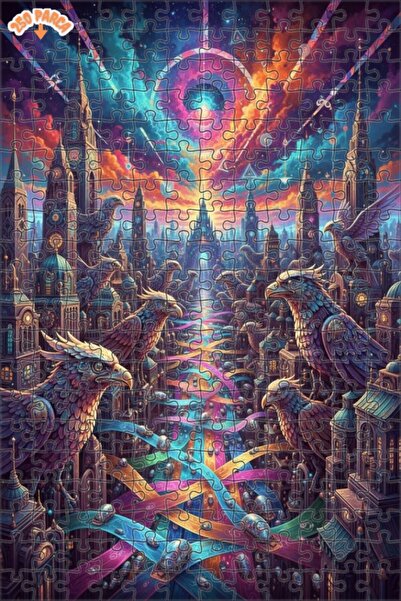 Teona Ahşap لغز خشبي رائع بإطار مزدوج الطبقات من فانتاستيك سكاي سيتي إيجل آرت...