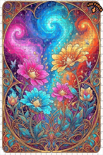Teona Ahşap Galaxy Flowers Watercolor Look Double Layer Framed Wooden Puzzle ...