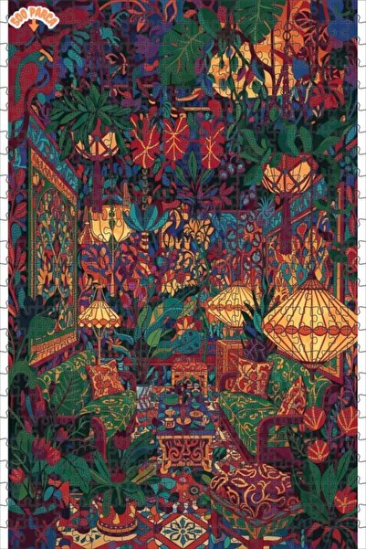 Teona Ahşap لغز خشبي بإطار ذو طابقين بمظهر لوحة زيتية لغرفة استوائية غريبة 50...