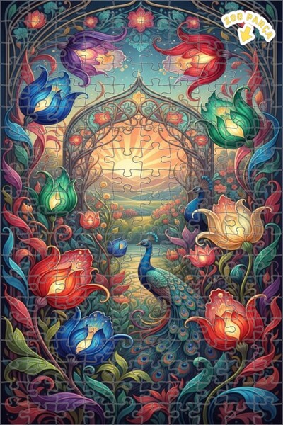 Teona Ahşap لغز خشبي مؤطر بطبقتين بمظهر لوحة زيتية لحديقة الطاووس الخيالية 20...