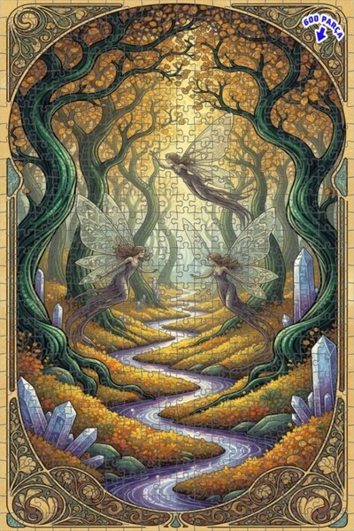 Teona Ahşap لغز خشبي مؤطر بطبقتين بمظهر لوحة زيتية لغابة الخيال الخيالية 600 ...