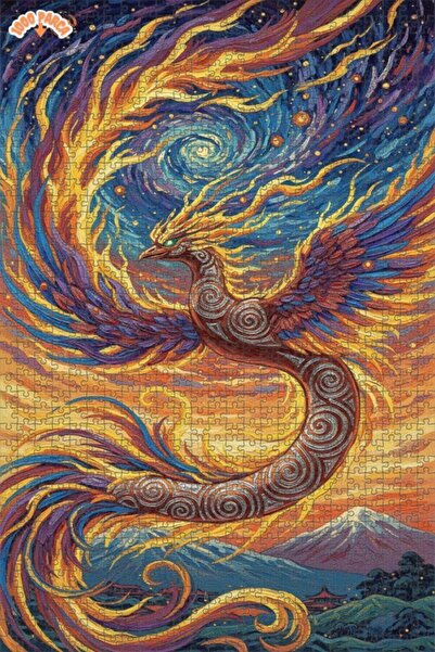 Teona Ahşap لغز خشبي مؤطر بطبقتين بمظهر لوحة زيتية لطائر الفينيق السحري 1000 ...