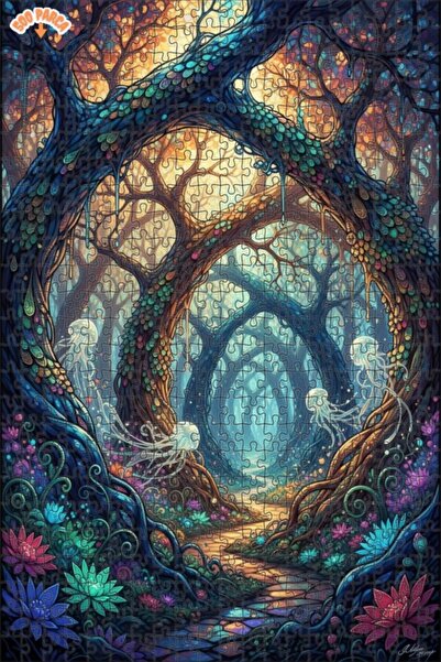 Teona Ahşap لغز فني لقنديل البحر الغابة الغامضة 500 قطعة 50×30