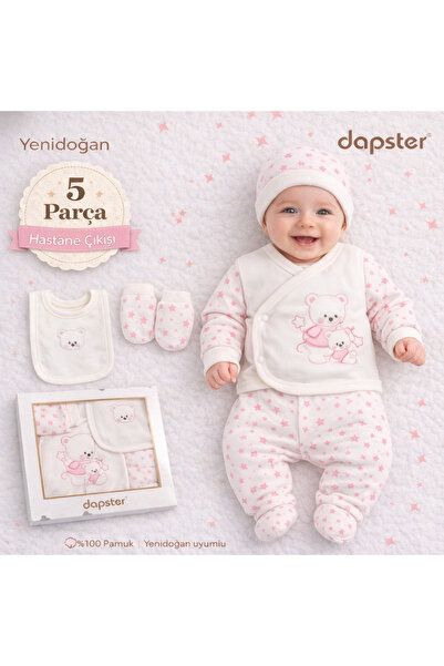 Dapster طقم ملابس أطفال حديثي الولادة مكون من 5 قطع مع دمية دب وقمر، مصنوع من...