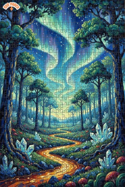 Teona Ahşap Mysterious Forest Radiance Oil Painting Look Double-Deck Framed W...