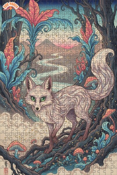 Teona Ahşap لغز خشبي بمظهر لوحة زيتية لثعلب الغابة الغامضة 500 قطعة 50×30