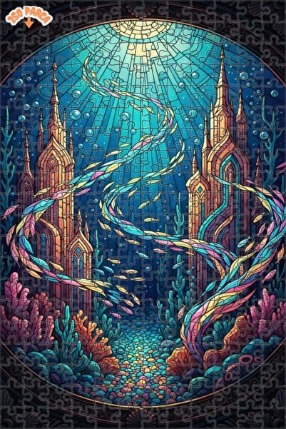 Teona Ahşap لغز خشبي مؤطر بطبقتين بمظهر لوحة زيتية لقلعة غامضة تحت الماء 250 ...