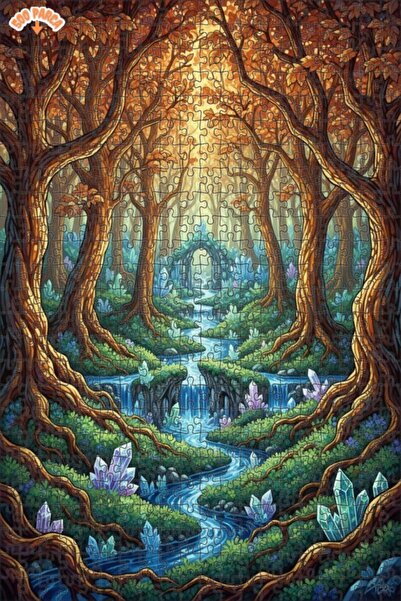 Teona Ahşap لغز خشبي مؤطر بطبقتين من الغابة الكريستالية الغامضة 500 قطعة 50x30