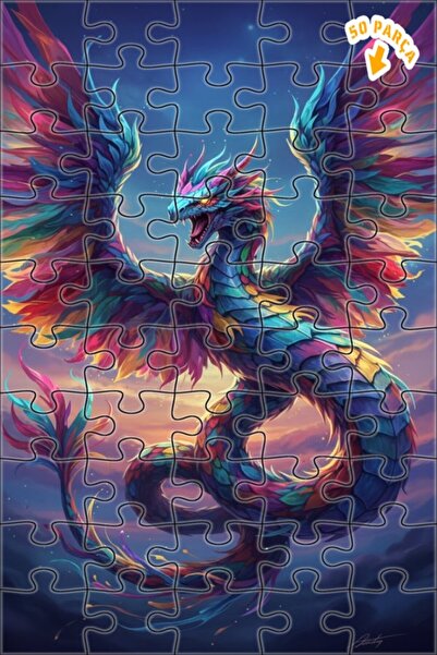 Teona Ahşap لغز خشبي مؤطر بطبقتين بتصميم فني يشبه لوحة زيتية لتنين قوس قزح 50...