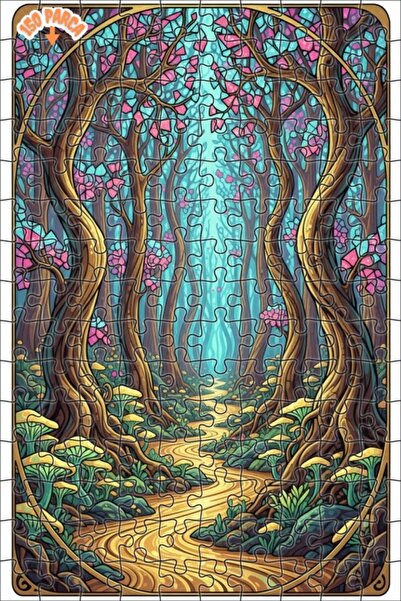 Teona Ahşap لغز خشبي مؤطر بطبقتين بمظهر طباعة ملونة لطريق الغابة الغامضة 150 ...