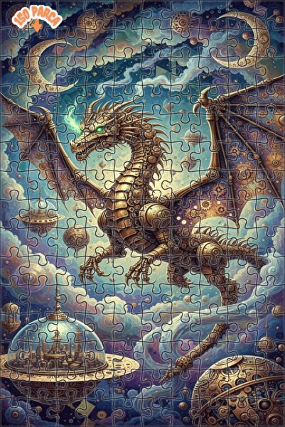 Teona Ahşap لوحة زيتية ميكانيكية لمشهد السماء مع التنين، لغز خشبي بإطار مزدوج...